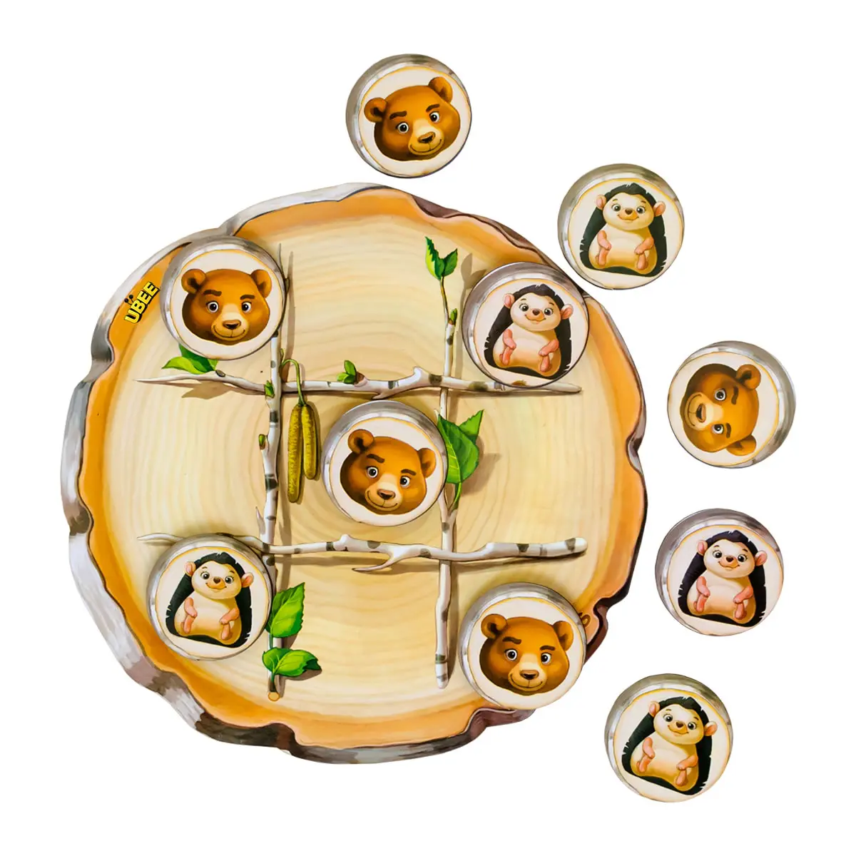 Дитяча дерев'яна розвиваюча гра Хрестики-нолики: їжачок та ведмідь