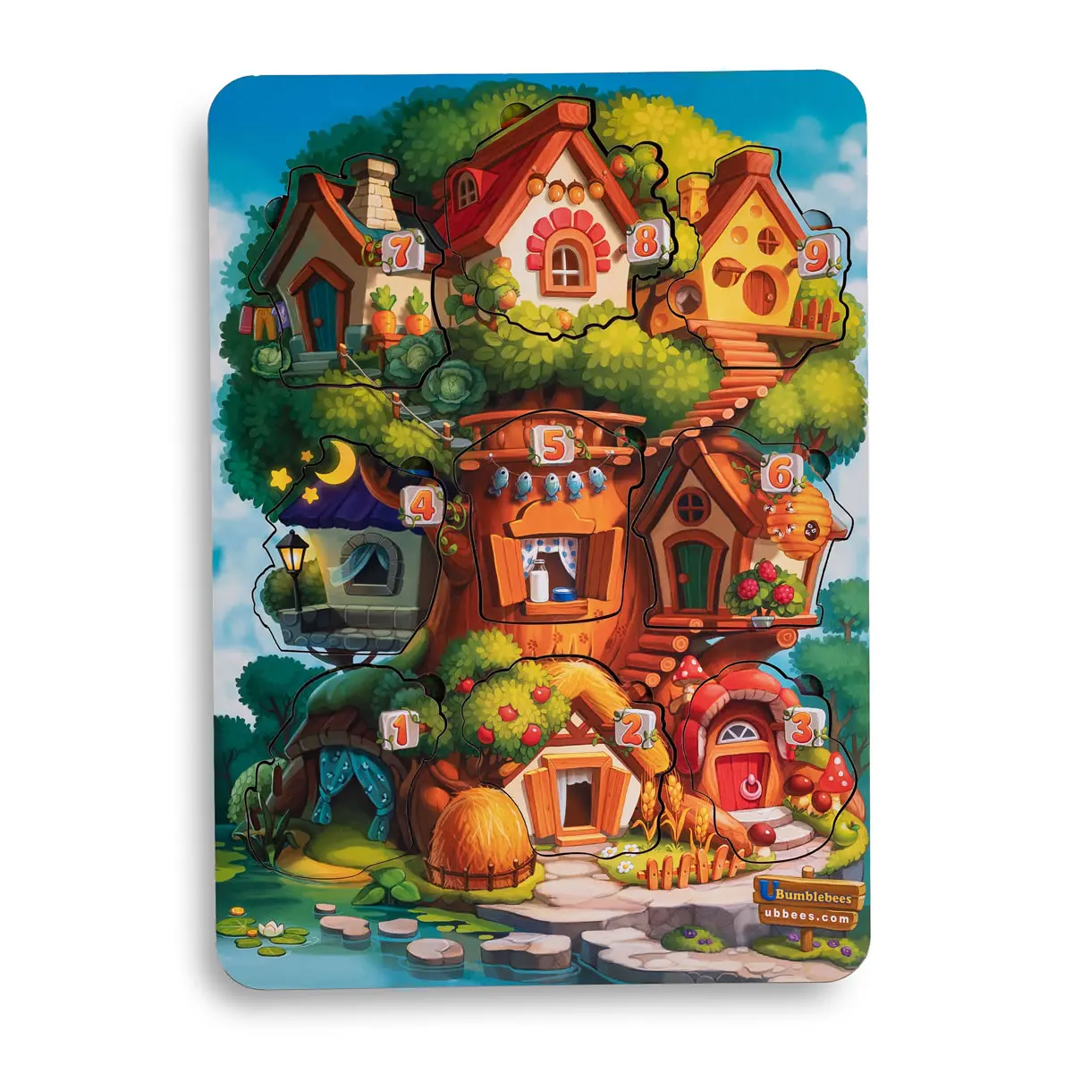Трьохшарова рамка-вкладиш "Де чий будиночок на дереві?" Розвиваюча гра для дітей від 3 років