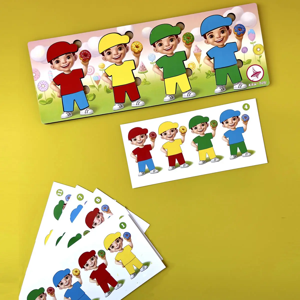 Дерев'янний пазл-сортер "Хлопчики з пончиками" - Розвиваюча гра для дітей