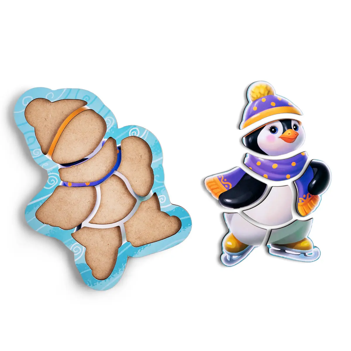 Drewniane puzzle konturowe «Pingwin na łyżwach»