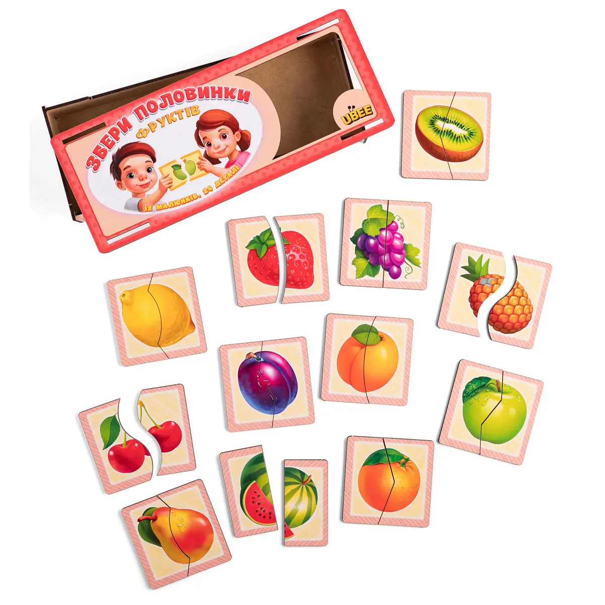 Drewniane puzzle «Połówki. Owoce»